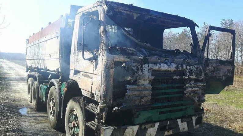 Камион пренасящ фураж се запали в движение